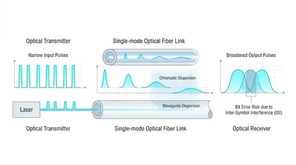 Optical pulse broadening in a fiber link@dimifiber Optical pulse broadening in a fiber link@dimifiber
