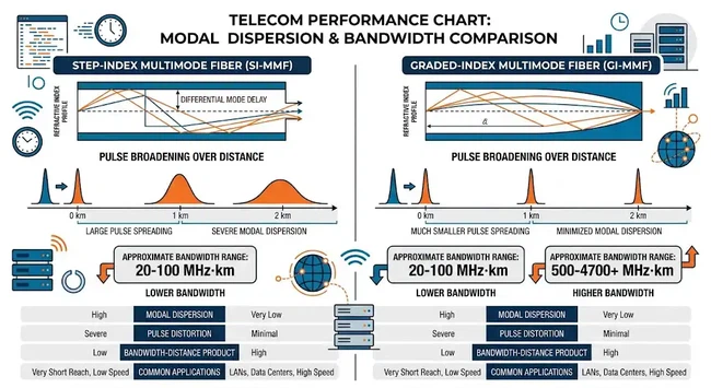 Modal dispersion and bandwidth comparison in multimode fiber@dimifiber Modal dispersion and bandwidth comparison in multimode fiber@dimifiber